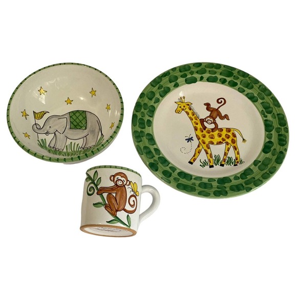 Present Tense Other - Present Tense Hand Painted in Italy Ceramic Child’s Plate Bowl & Cup Set NEW